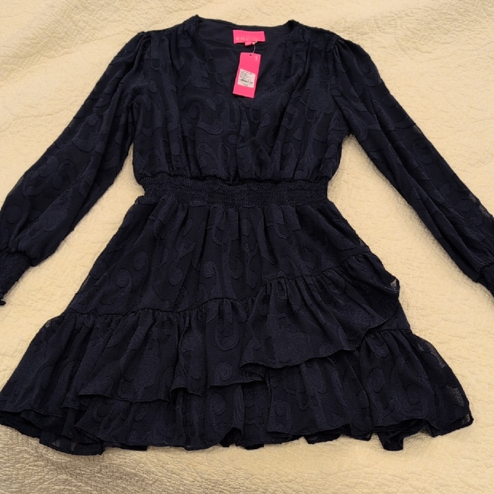 Lilly Pulitzer Navy Long Sleeve Ruffle Dress